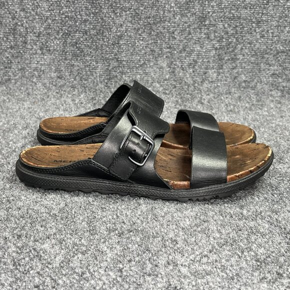 Merrell Around Town Sandals Women's Size 8 Black Leather Buckle Strap Slides - Picture 1 of 12